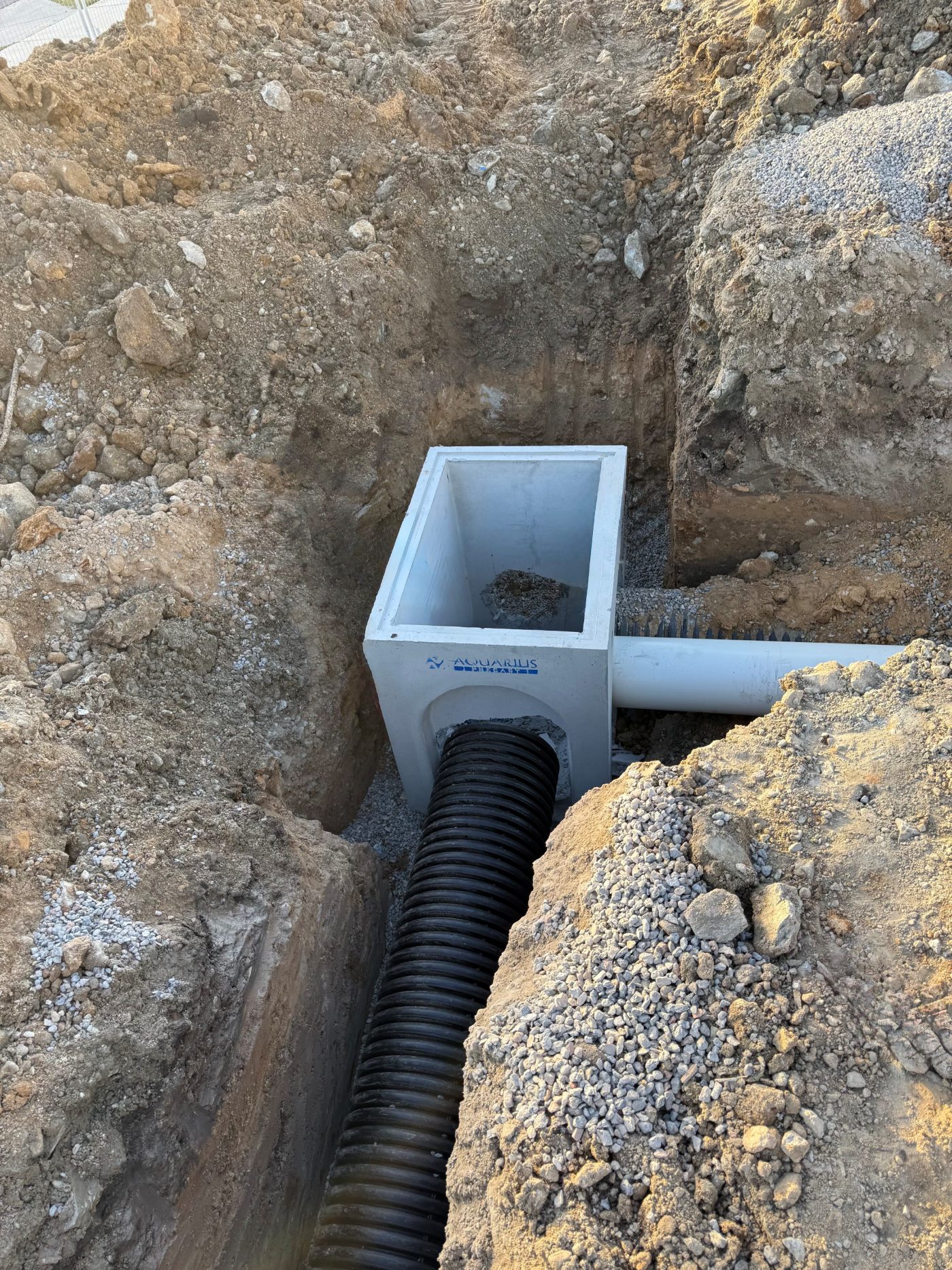 Precast stormwater pit connected to drainage lines